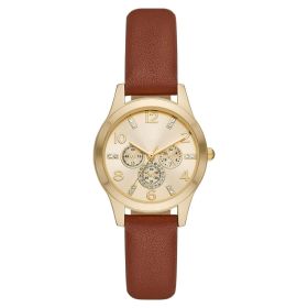 Time and Tru Women's Gold Tone Crystal Accent Watch with Faux Leather Strap