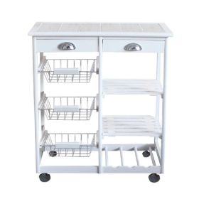 Kitchen & Dining Room Cart 2-Drawer 3-Basket 3-Shelf Storage Rack with Rolling Wheels White(Replacement code: 85659263) (Color: as picture)